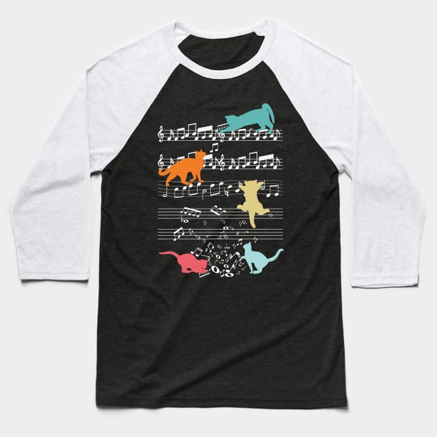 Cats Playing With Music Notes Baseball T-Shirt by DigitalNerd